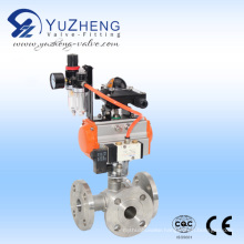 3way Ball Valve Flanged End with Pneumtic Actuator